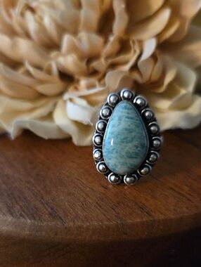 Amazonite Ring 925 Sterling Silver Overlay Size 7¼ NEW